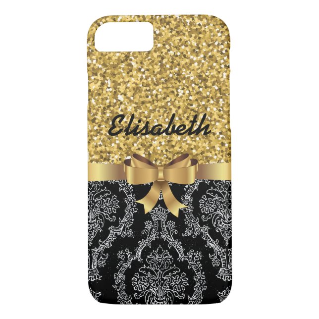 COQUES Case-Mate iPhone PARTIES SCINTILLANT D'OR BLACK DAMASK GOLDEN BOW M (Dos)