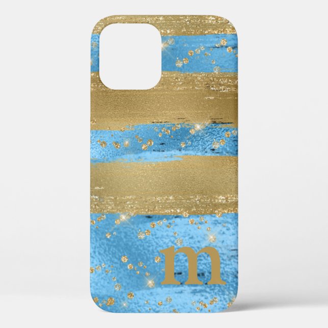 Coques Case-Mate iPhone Parties scintillant d'or bleu Monogramme initial (Verso)