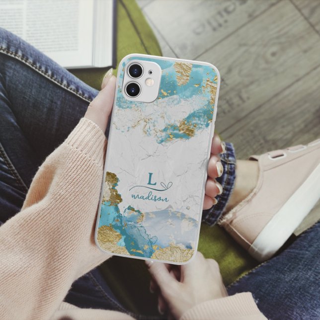 Coques Case-Mate iPhone Parties scintillant d'or bleu Monogramme personnal (Créateur téléchargé)