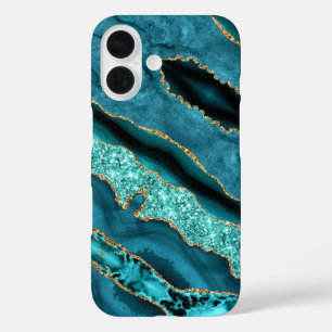 Coque Pour iPhone 16 Parties scintillant d'or bleu turquoise Aqua Marbr