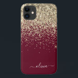 Case-Mate iPhone Case Parties scintillant d'or Bourgogne Monogramme de f<br><div class="desc">Or et Bourgogne Faux Parties scintillant à étincelles et à gouttes broyées Monogramme en métal Nom et téléphone initial. Cela rend le cadeau parfait pour 16 ans,  mariage,  douche nuptiale,  anniversaire,  baby shower ou bachelorette pour quelqu'un qui aime le luxe glam et les styles chic.</div>