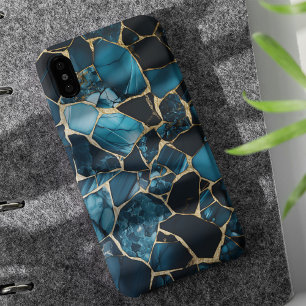 Coque Case-Mate iPhone Parties scintillant d'or fissurées Marbre bleu Mar