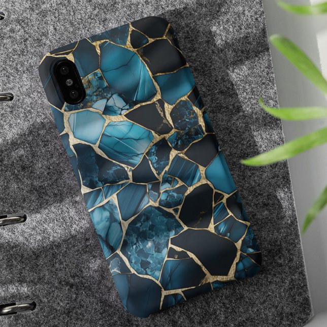 Coques Case-Mate iPhone Parties scintillant d'or fissurées Marbre bleu Mar (Créateur téléchargé)