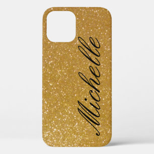Coque iPhone 12 Parties scintillant d'or imitation luxe personnali
