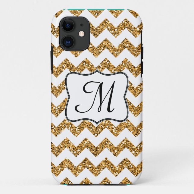 Coques Case-Mate iPhone Parties scintillant d'or moderne Chevron Monogram  (Dos)