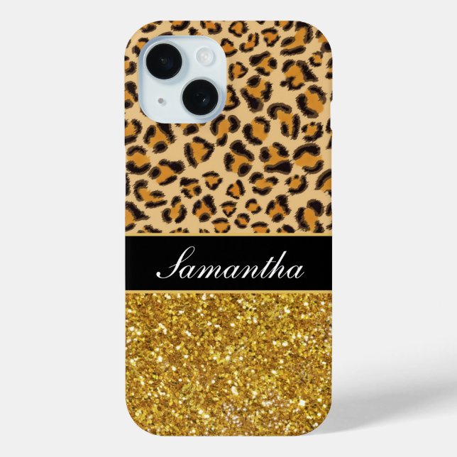 Coques Case-Mate iPhone Parties scintillant d'or motif Leopard (Verso)
