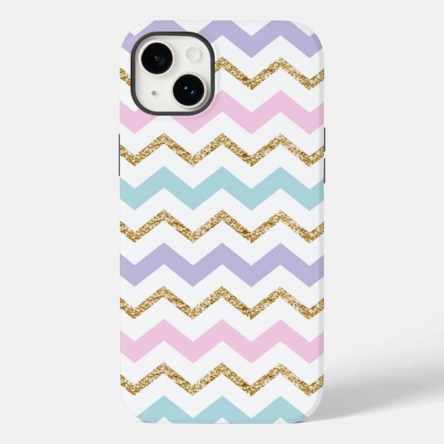Coques Case-Mate iPhone Parties scintillant d'or Pastel Motif Zigzag (Verso)