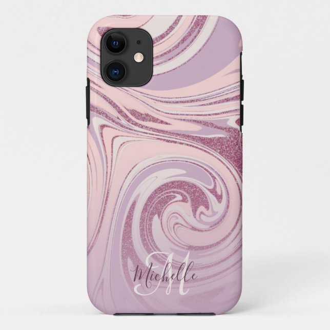 Coques Case-Mate iPhone Parties scintillant d'or Rose amusant Pastel Marbl (Dos)