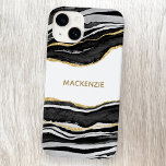 Coque Case-Mate iPhone Parties scintillant dorée en marbre noir Personnal<br><div class="desc">Aquarelle noir et blanc agate marbre design avec faux détail parties scintillant or. Modifiez le nom pour customiser.</div>