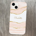 Coque Case-Mate iPhone Parties scintillant dorée en marbre rose vif<br><div class="desc">Aquarelle rose vif agate marbre design avec détail de parties scintillant en faux or pour vraiment se démarquer dans une foule. Modifiez le nom pour customiser.</div>