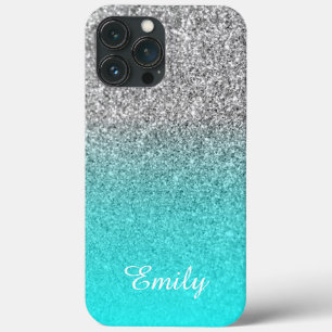 Case-Mate iPhone Case Parties scintillant en argent Aqua Ombre Personnal