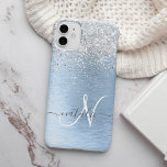 Coque Case-Mate iPhone Parties scintillant en argent brossé bleu Nom du m<br><div class="desc">Personnalisez facilement ce design branché de boîtier de téléphone chic avec une jolie parties scintillant brillante en argent sur un arrière - plan métallique brossé bleu.</div>