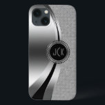 Etui iPhone Case-Mate Parties scintillant en argent et diamants métalliq<br><div class="desc">Tons argentés brillant design métallique,  look en acier inoxydable avec parties scintillant de diamants blancs. monogramme personnalisé et optionnel avec accents noirs. Comme tous les designs sur zazzle,  ce n'est pas une parties scintillant réelle ou une finition métallique,  mais juste une image.</div>