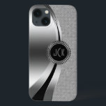 Etui iPhone Case-Mate Parties scintillant en argent et diamants métalliq<br><div class="desc">Tons argentés brillant design métallique,  look en acier inoxydable avec parties scintillant de diamants blancs. monogramme personnalisé et optionnel avec accents noirs. Comme tous les designs sur zazzle,  ce n'est pas une parties scintillant réelle ou une finition métallique,  mais juste une image.</div>