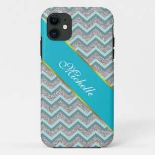 Coque Case-Mate Pour iPhone Parties scintillant en argent et ZigZag Turquoise