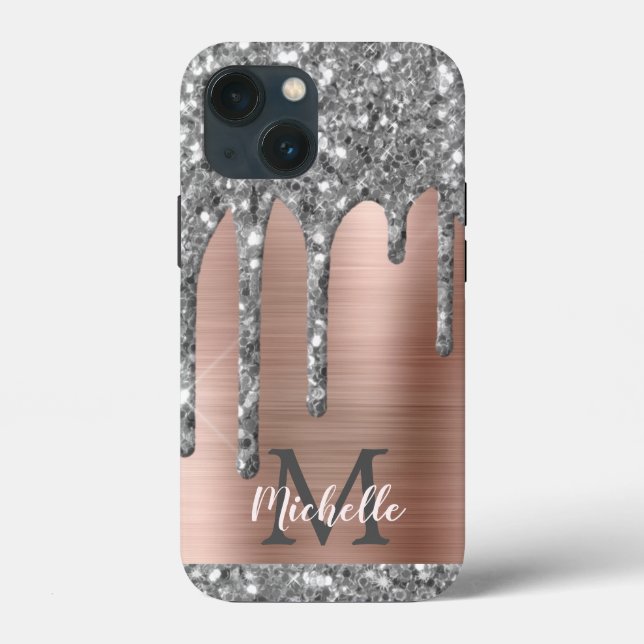 Coques Case-Mate iPhone Parties scintillant en argent Rose or Monogramme m (Verso)