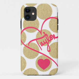 Coque Case-Mate Pour iPhone Parties scintillant en gras Dots en or Nom de coeu