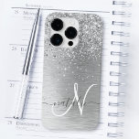 Coque Case-Mate iPhone Parties scintillant en métal brossé argenté Nom du<br><div class="desc">Personnalisez facilement ce design branché de boîtier de téléphone chic avec une jolie parties scintillant brillante en argent sur un arrière - plan métallique brossé en argent.</div>