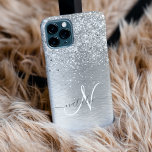 Coque Case-Mate iPhone Parties scintillant en métal brossé argenté Nom du<br><div class="desc">Personnalisez facilement ce design branché de boîtier de téléphone chic avec une jolie parties scintillant brillante en argent sur un arrière - plan métallique brossé en argent.</div>