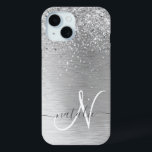 Coque Case-Mate iPhone Parties scintillant en métal brossé argenté Nom du<br><div class="desc">Personnalisez facilement ce design branché de boîtier de téléphone chic avec une jolie parties scintillant brillante en argent sur un arrière - plan métallique brossé en argent.</div>