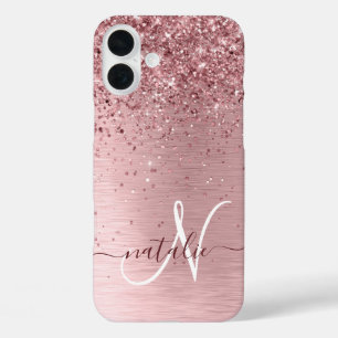 Coque Pour iPhone 16 Plus Parties scintillant en métal brossé rose pâle Nom 