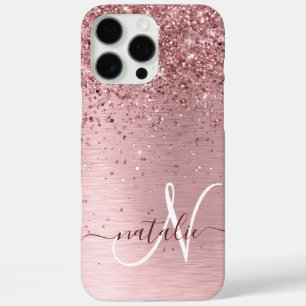 Coque iPhone 16 Pro Max Parties scintillant en métal brossé rose pâle Nom