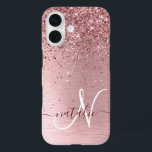 Coque Pour iPhone 16 Parties scintillant en métal brossé rose pâle Nom<br><div class="desc">Personnalisez facilement ce design branché de boîtier de téléphone chic avec une jolie parties scintillant brillante rose vif sur un arrière - plan métallique brossé rose vif.</div>