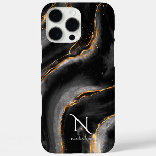 Coque iPhone 16 Pro Max Parties scintillant en or foncé de nuit marbre per