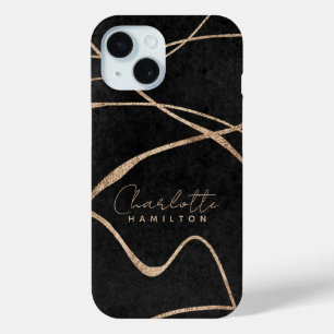 Coque Case-Mate iPhone Parties scintillant en or noir moderne nom personn