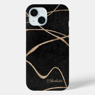 Coque Case-Mate iPhone Parties scintillant en or noir moderne nom personn