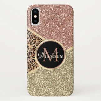 Case-Mate iPhone Case Parties scintillant en or Rose rayé Leopard Monogr