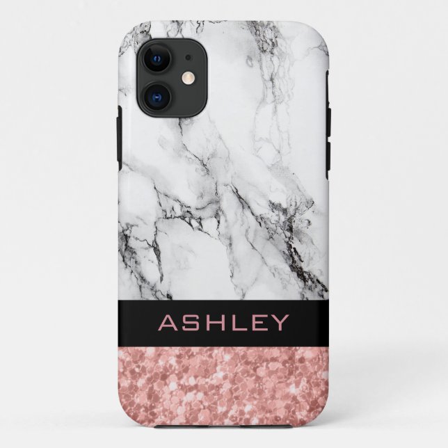 Coques Case-Mate iPhone Parties scintillant Et Marbre blanc Or Rose Monogr (Dos)
