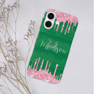 Coque Pour iPhone 16 Parties scintillant fille rose vert goutte Monogra