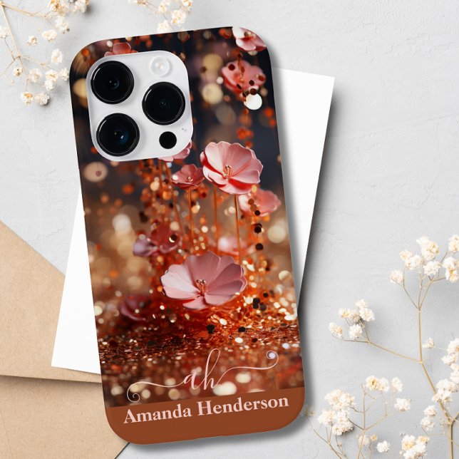 Coques Case-Mate iPhone Parties scintillant florale rose rose rose vierge  (Créateur téléchargé)