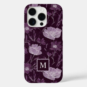 Coque iPhone 16 Pro Parties scintillant florale violet Motif Monogramm