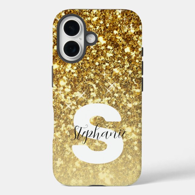 Coques Case-Mate iPhone Parties scintillant Girly Gold Étincelle Monogramm (Verso)