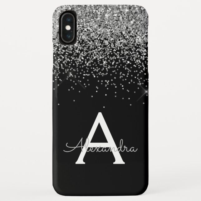 Coques Case-Mate iPhone Parties scintillant Glam Silver Black Luxe Monogra (Dos)