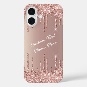Coque Pour iPhone 16 Parties scintillant Gold Blush rose Nom personnali