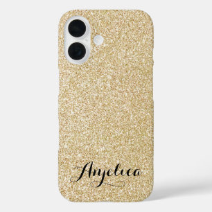 Coque Pour iPhone 16 Parties scintillant Gold Faux Noir Script Type Nom