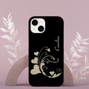 Coque Case-Mate iPhone Parties scintillant Gold Heart Faux sur Black