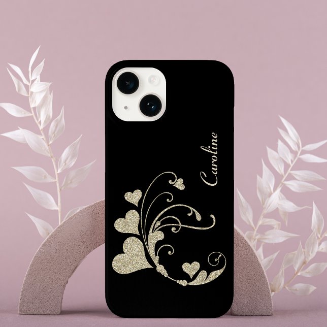 Coques Case-Mate iPhone Parties scintillant Gold Heart Faux sur Black (Créateur téléchargé)