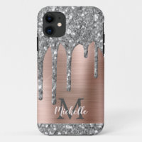 Parties scintillant gris argent monogramme gouttes