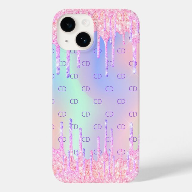 Coques Case-Mate iPhone Parties scintillant holographique rose gouttes mon (Verso)