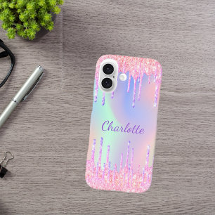 Coque Pour iPhone 16 Parties scintillant holographique rose violet nom
