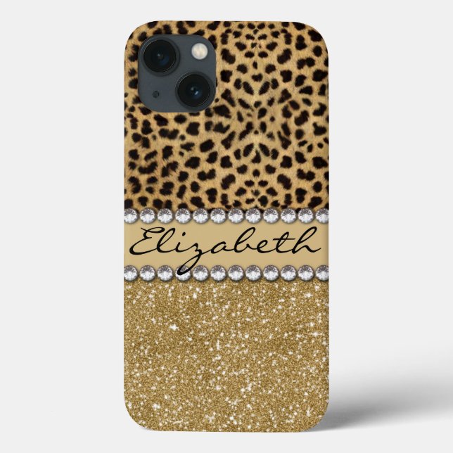 Coques Case-Mate iPhone Parties scintillant Leopard Spot Gold Rhinestone P (Verso)