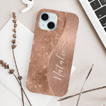 Coque Case-Mate iPhone Parties scintillant métal Rose or personnalisé<br><div class="desc">Personnalisez facilement ce boîtier rose en métal brossé or et en faux parties scintillant glamour à motif de téléphone avec votre propre nom personnalisé.</div>