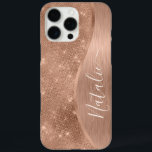 Coque iPhone 16 Pro Max Parties scintillant métal Rose or personnalisé<br><div class="desc">Personnalisez facilement ce boîtier rose en métal brossé or et en faux parties scintillant glamour à motif de téléphone avec votre propre nom personnalisé.</div>