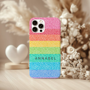 Coque iPhone 16 Pro Parties scintillant mignonne Arc-en-ciel rayures c