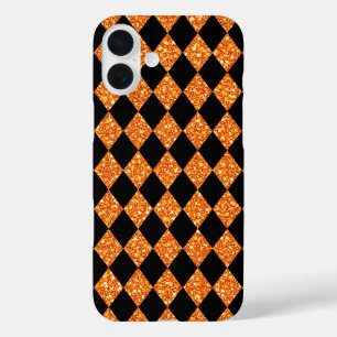 COQUE POUR iPhone 16 PLUS PARTIES SCINTILLANT NOIRE ET ORANGE REGARDER HALLO