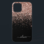 Case-Mate iPhone Case Parties scintillant Noire Rose Rose Noire Blush No<br><div class="desc">Rose Gold - Blush Rose et Black Faux Étincelle et Parties scintillant à goutte brossé Monogramme en métal Nom et téléphone initial. Cela rend le cadeau parfait pour 16 ans,  mariage,  douche nuptiale,  anniversaire,  baby shower ou bachelorette pour quelqu'un qui aime le luxe glam et les styles chic.</div>